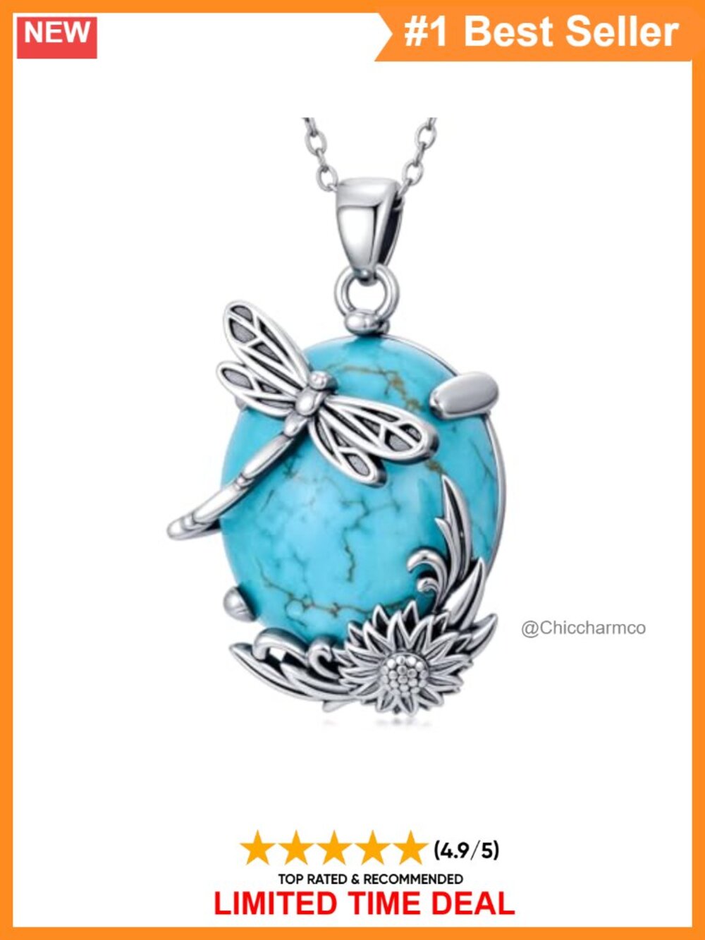 925 Sterling Silver Natural Turquoise Dragonfly Necklace Pendant for Women